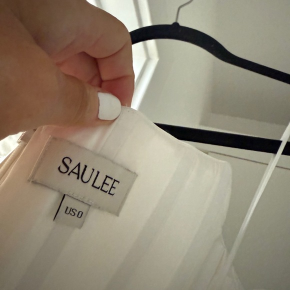 SAU LEE Brenda Mini Dress Elegant White Off-Shoulder with Draped Side Bridal 0 - Picture 11 of 14